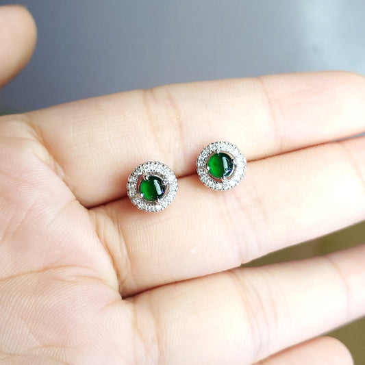 Yingmart Certified Genuine Icy Green Burmese Type A Jadeite Jade Gemstone Earrings Made With 925 Sterling Silver earrings, Gift for Women