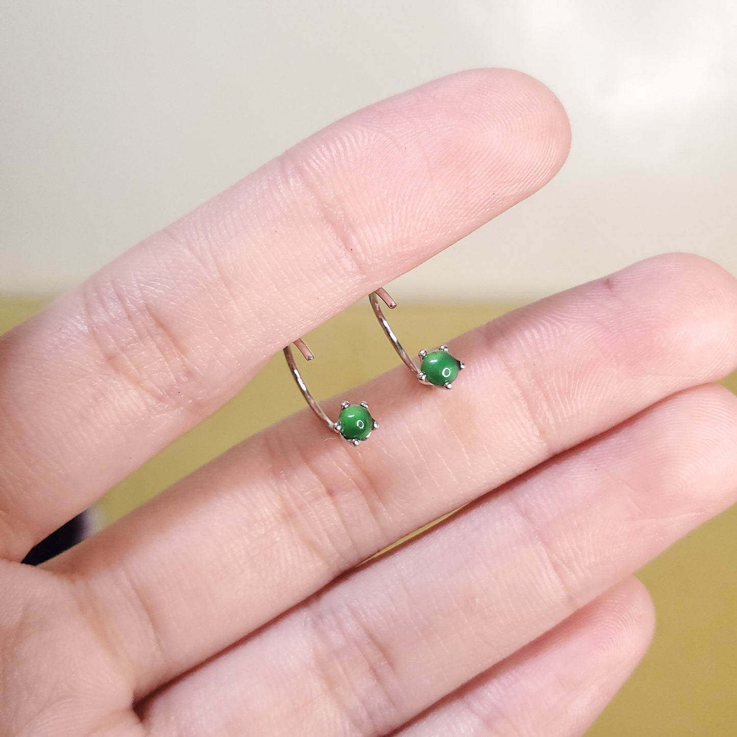 Yingmart Certified Genuine Icy Green Burmese Type A Jadeite Jade Gemstone Earrings Made With 925 Sterling Silver earrings, Gift for Women
