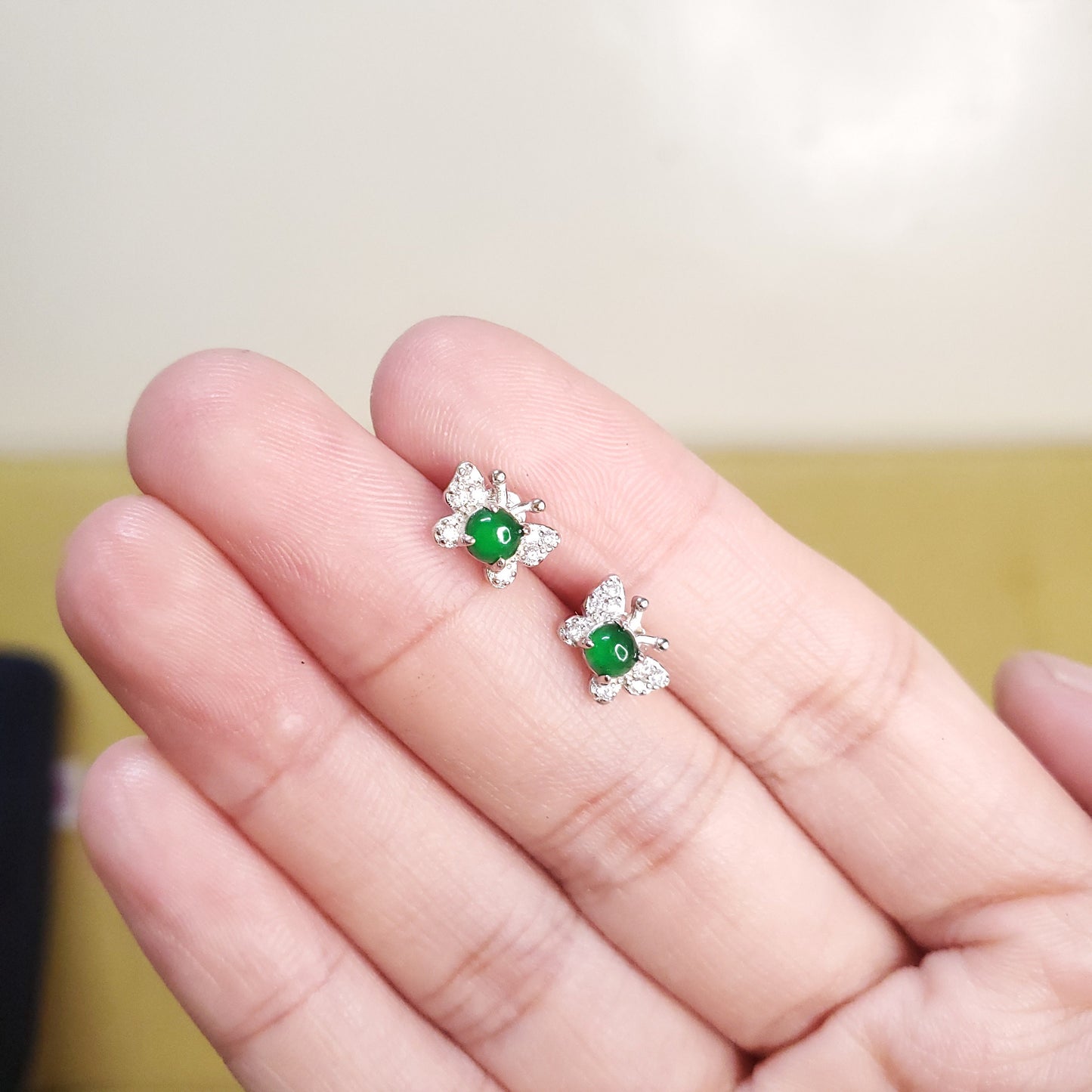 Yingmart Certified Genuine Icy Green Burmese Type A Jadeite Jade Gemstone Earrings Made With 925 Sterling Silver earrings, Gift for Women