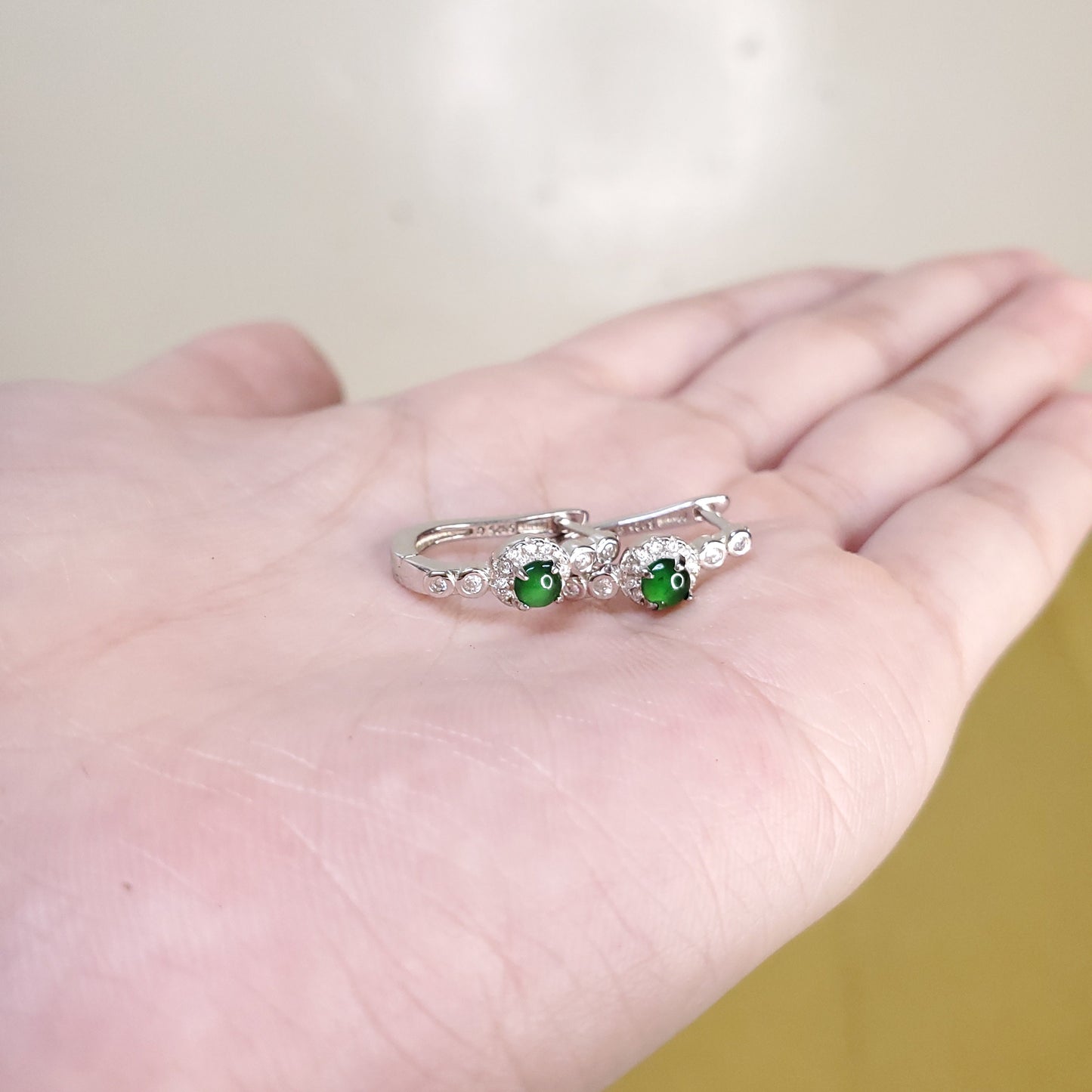 Yingmart Certified Genuine Icy Green Burmese Type A Jadeite Jade Gemstone Earrings Made With 925 Sterling Silver earrings, Gift for Women