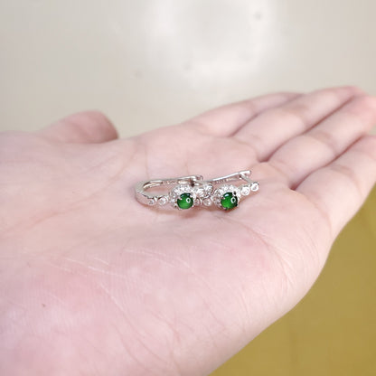 Yingmart Certified Genuine Icy Green Burmese Type A Jadeite Jade Gemstone Earrings Made With 925 Sterling Silver earrings, Gift for Women