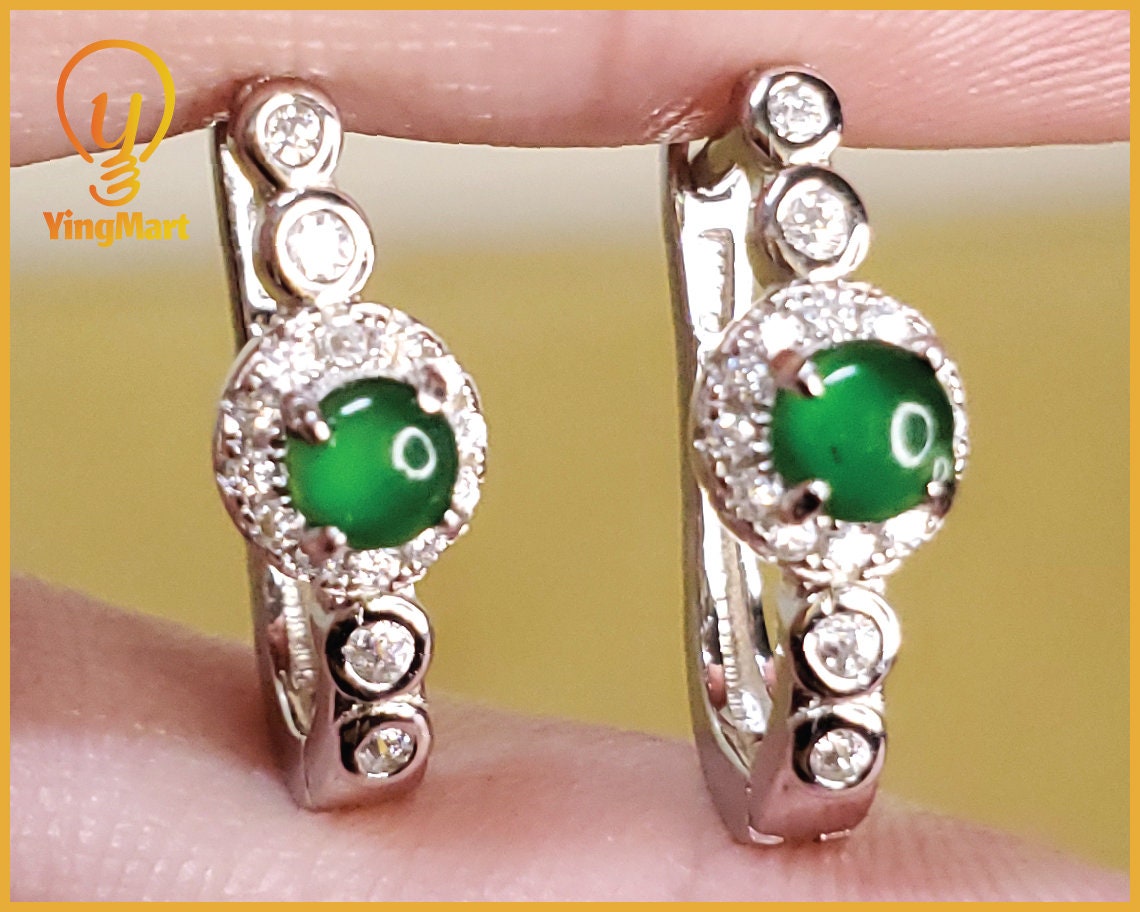 Yingmart Certified Genuine Icy Green Burmese Type A Jadeite Jade Gemstone Earrings Made With 925 Sterling Silver earrings, Gift for Women