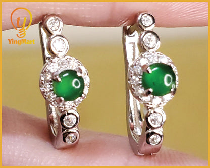 Yingmart Certified Genuine Icy Green Burmese Type A Jadeite Jade Gemstone Earrings Made With 925 Sterling Silver earrings, Gift for Women
