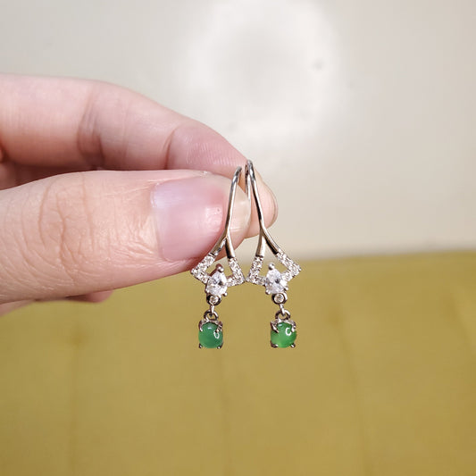 Yingmart Certified Genuine Icy Green Burmese Type A Jadeite Jade Gemstone Earrings Made With 925 Sterling Silver earrings, Gift for Women