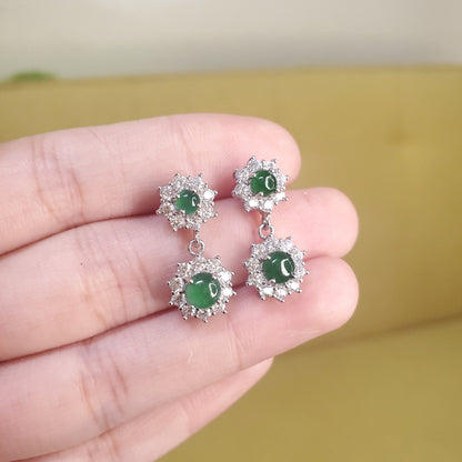 Yingmart certified genuine icy green burmese type a jadeite jade gemstone earrings made with 925 sterling silver earrings, gift for women