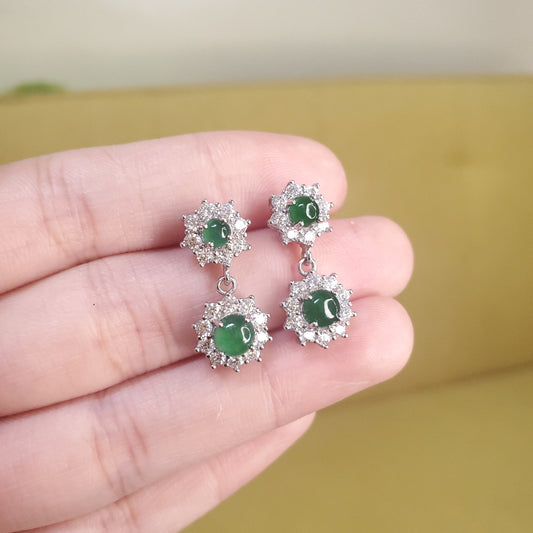Yingmart certified genuine icy green burmese type a jadeite jade gemstone earrings made with 925 sterling silver earrings, gift for women