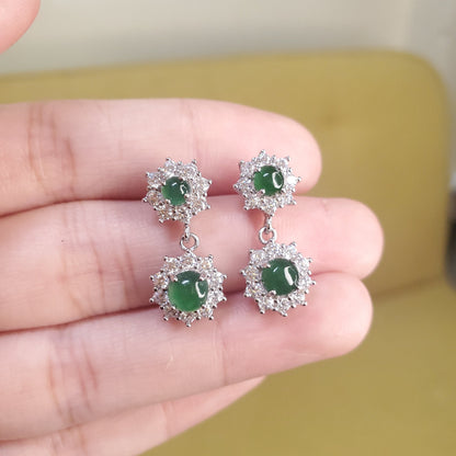 Yingmart certified genuine icy green burmese type a jadeite jade gemstone earrings made with 925 sterling silver earrings, gift for women
