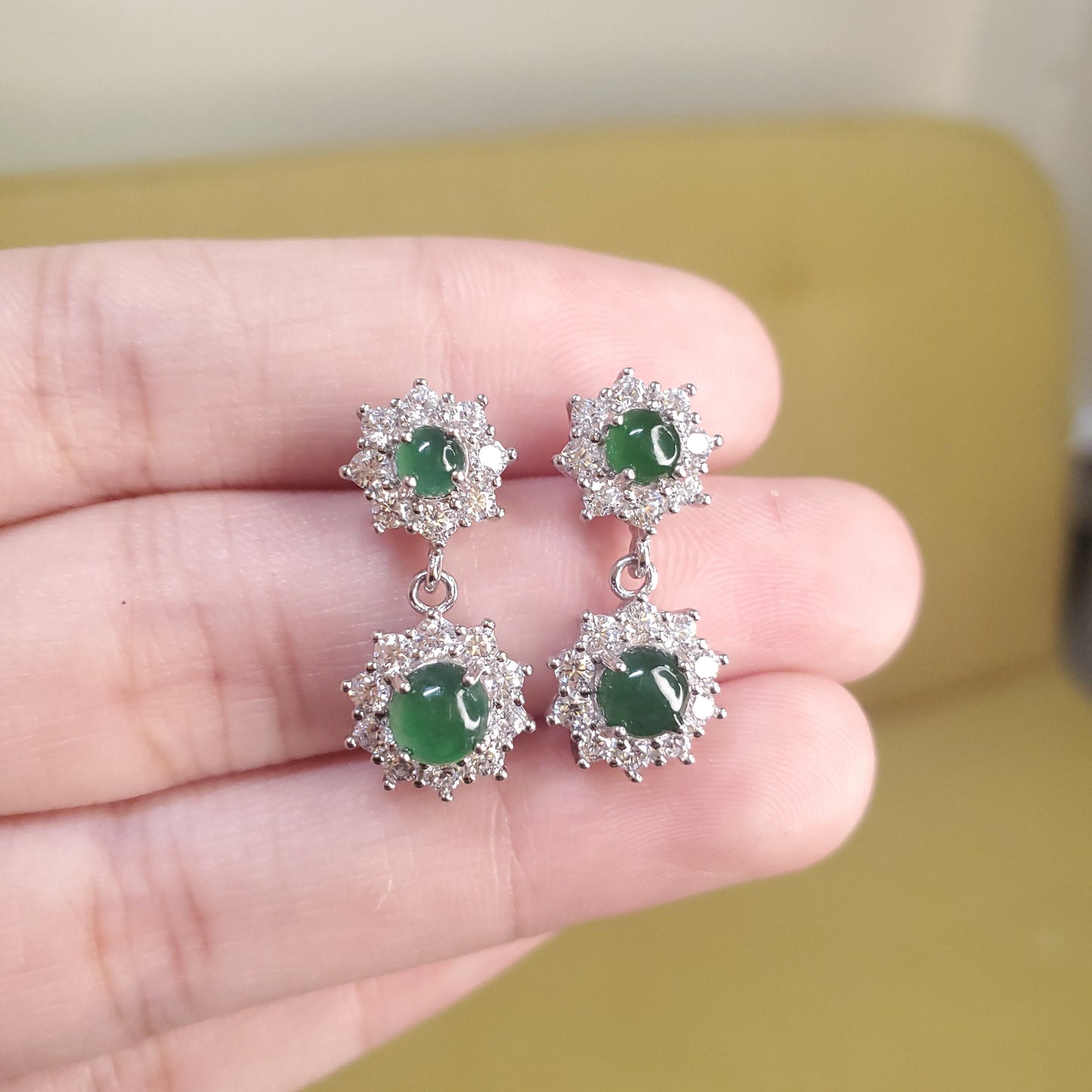 Yingmart certified genuine icy green burmese type a jadeite jade gemstone earrings made with 925 sterling silver earrings, gift for women