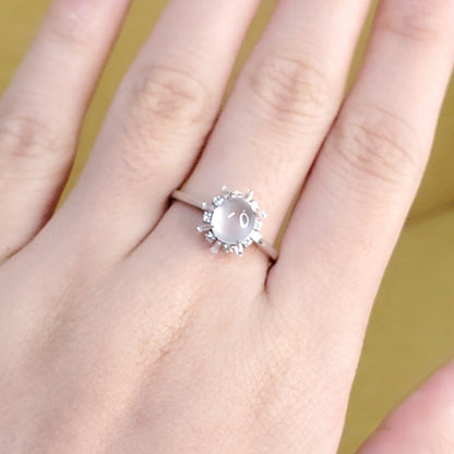 Yingmart luxury 18k white gold ovan white icy large burmese white jadeite jade a gems with real diamonds side stone , gift fo her, vintage