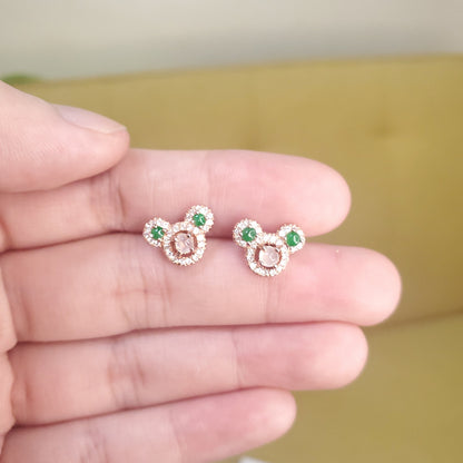 Yingmart certified genuine icy Green & White burmese type a jadeite jade gemstone earrings made with S925  silver earrings, gift for women