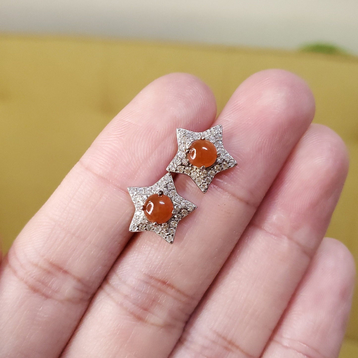 Yingmart certified genuine icy Orange burmese type a jadeite jade gemstone earrings made with 925 sterling silver earrings, gift for women