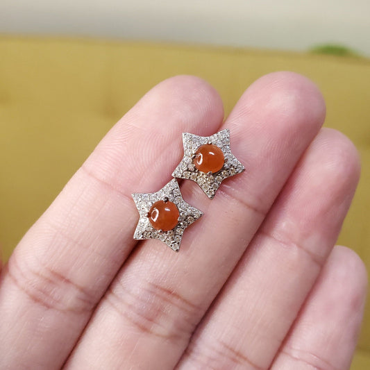 Yingmart certified genuine icy Orange burmese type a jadeite jade gemstone earrings made with 925 sterling silver earrings, gift for women