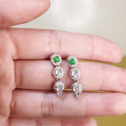 Yingmart certified genuine icy Green & White burmese type a jadeite jade gemstone earrings made with S925 silver earrings, gift for women