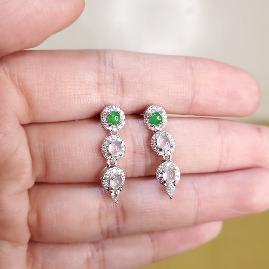 Yingmart certified genuine icy Green & White burmese type a jadeite jade gemstone earrings made with S925 silver earrings, gift for women