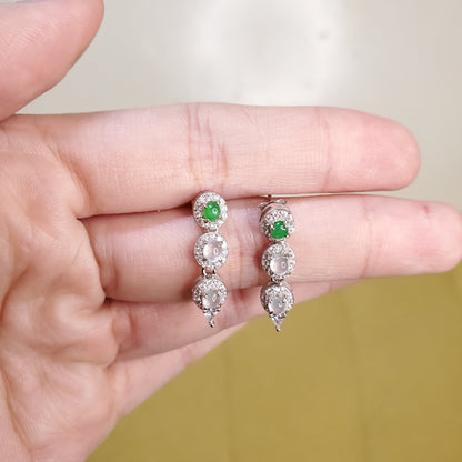 Yingmart certified genuine icy Green & White burmese type a jadeite jade gemstone earrings made with S925 silver earrings, gift for women