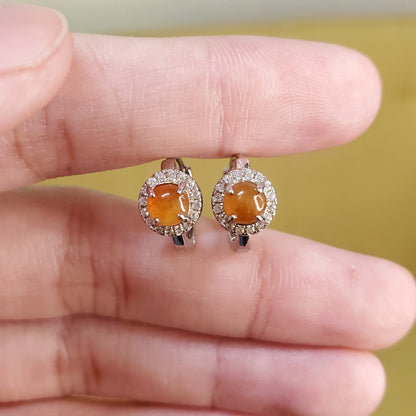 Yingmart certified genuine icy Orange burmese type a jadeite jade gemstone earrings made with 925 sterling silver earrings, gift for women