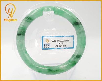 Yingmart 53 to 56mm PNJ certified natural color green with black brown spot jadeite jade bangle bracelet, real gemstone, jewelry