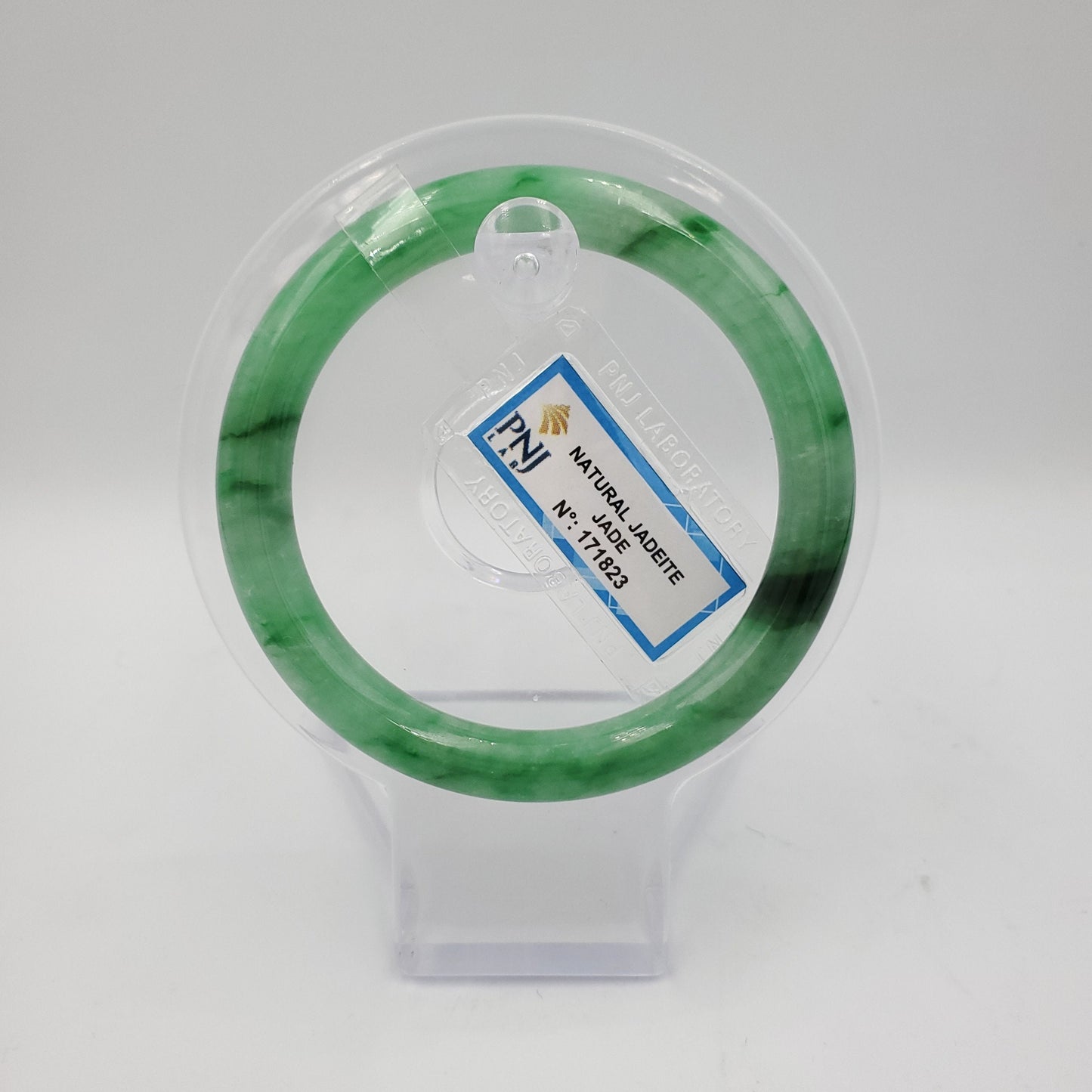 Yingmart 53 to 56mm PNJ certified natural color green with black brown spot jadeite jade bangle bracelet, real gemstone, jewelry