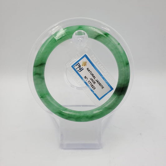 Yingmart 53 to 56mm PNJ certified natural color green with black brown spot jadeite jade bangle bracelet, real gemstone, jewelry