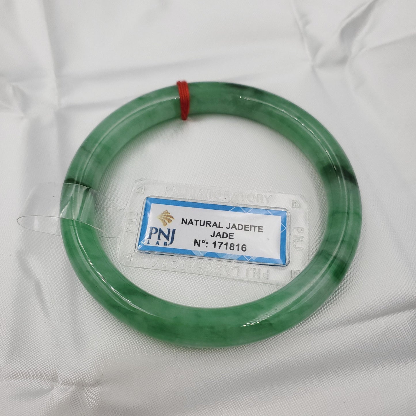 Yingmart 53 to 56mm PNJ certified natural color green with black brown spot jadeite jade bangle bracelet, real gemstone, jewelry