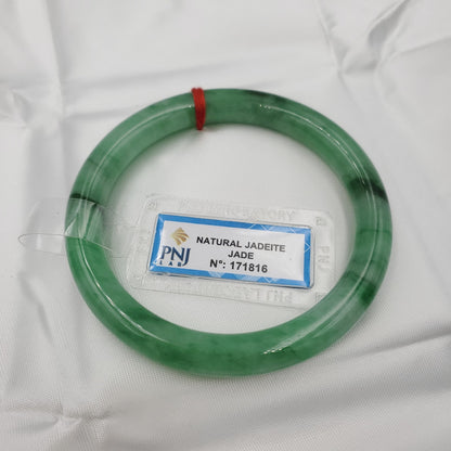 Yingmart 53 to 56mm PNJ certified natural color green with black brown spot jadeite jade bangle bracelet, real gemstone, jewelry