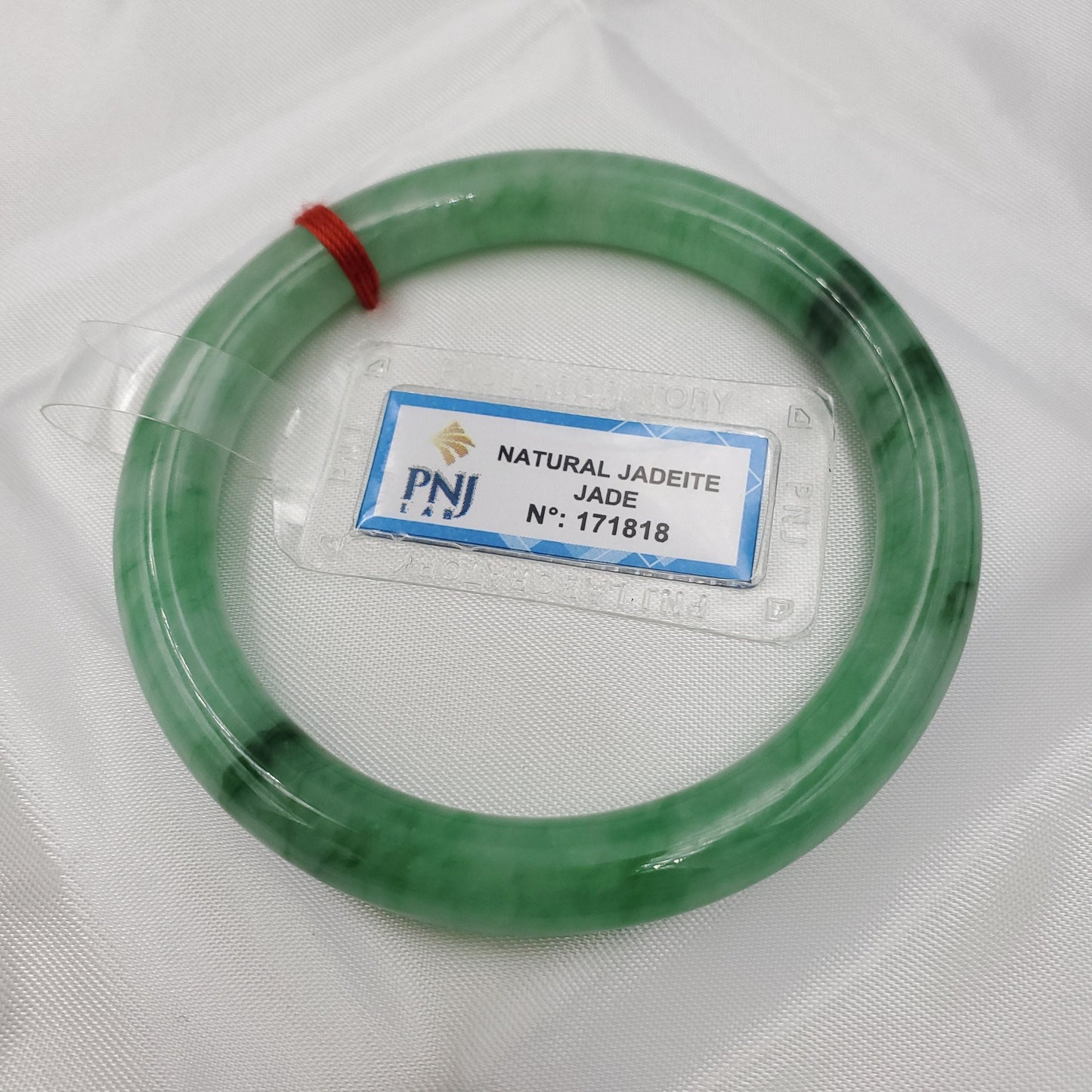 Yingmart 53 to 56mm PNJ certified natural color green with black brown spot jadeite jade bangle bracelet, real gemstone, jewelry