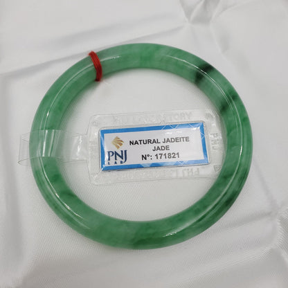 Yingmart 53 to 56mm PNJ certified natural color green with black brown spot jadeite jade bangle bracelet, real gemstone, jewelry