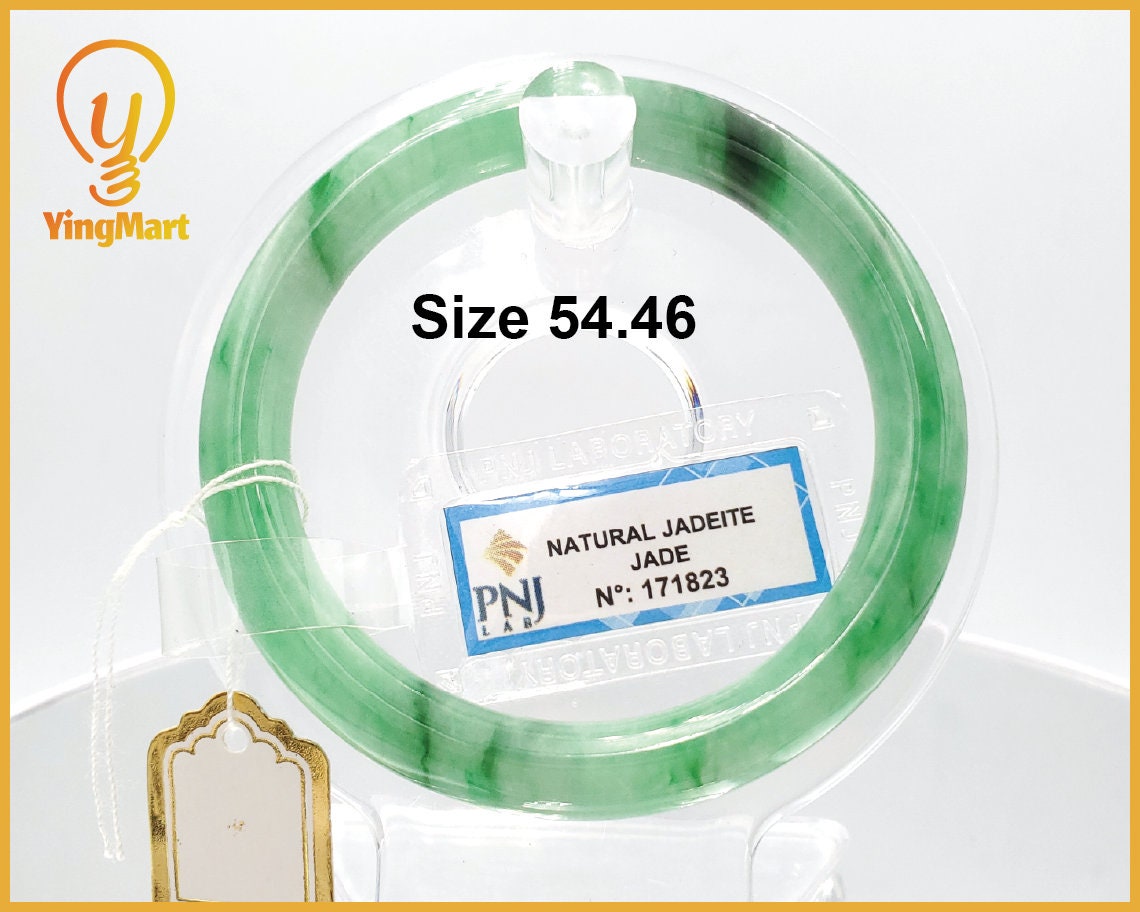 Yingmart 54mm PNJ171823 Certified Natural Green white to green, black grey jadeite jade bangle, Real Gemstone Bracelet, Vintage Jewelry