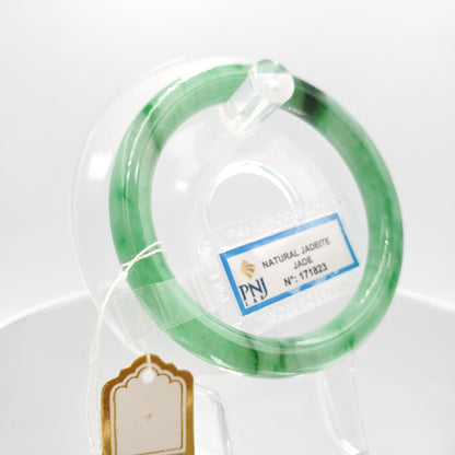 Yingmart 54mm PNJ171823 Certified Natural Green white to green, black grey jadeite jade bangle, Real Gemstone Bracelet, Vintage Jewelry