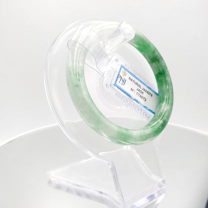 Yingmart 51mm Certified Natural Light to medium green, grey,black brown spots jadeite jade bangle, Real Gemstone Bracelet,Vintage Jewelry