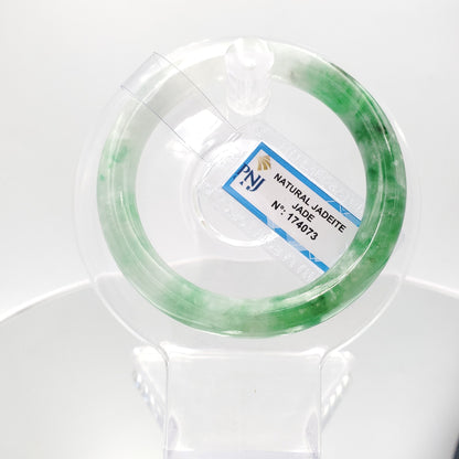 Yingmart 51mm Certified Natural Light to medium green, grey,black brown spots jadeite jade bangle, Real Gemstone Bracelet,Vintage Jewelry