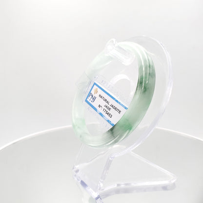 Yingmart 58mm PNJ175453 Certified Natural Greenish grey white to green, grey spots jadeite jade bangle , Real Gemstone Bracelet