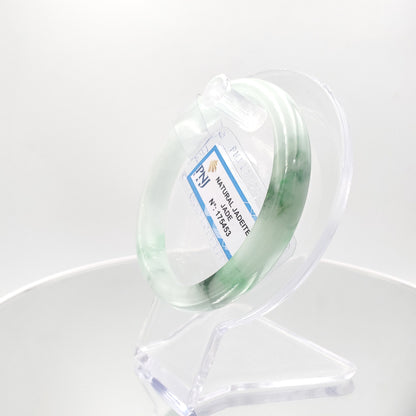 Yingmart 58mm PNJ175453 Certified Natural Greenish grey white to green, grey spots jadeite jade bangle , Real Gemstone Bracelet