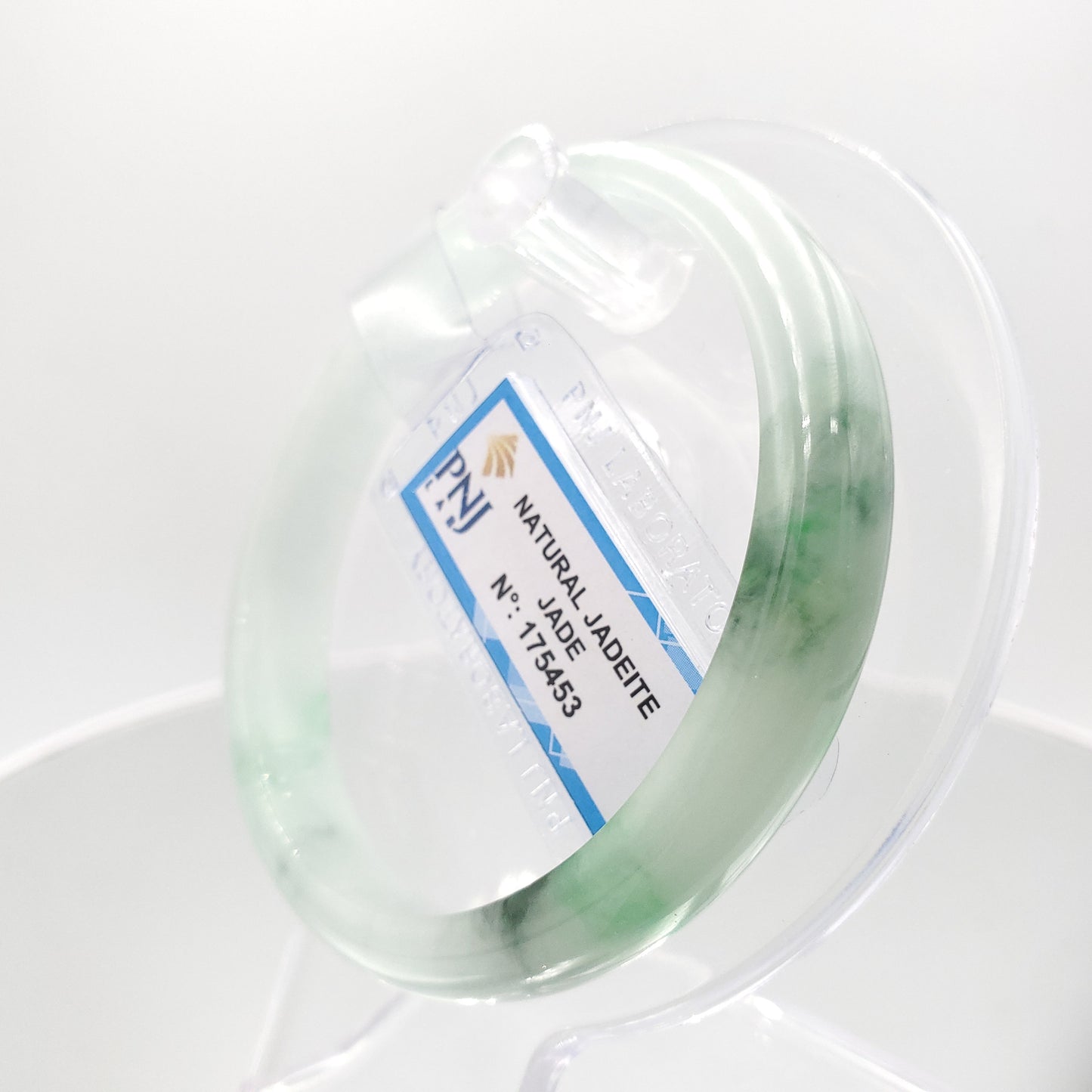 Yingmart 58mm PNJ175453 Certified Natural Greenish grey white to green, grey spots jadeite jade bangle , Real Gemstone Bracelet