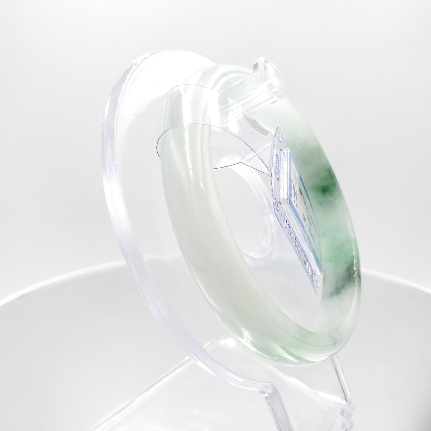 Yingmart 58mm PNJ175453 Certified Natural Greenish grey white to green, grey spots jadeite jade bangle , Real Gemstone Bracelet