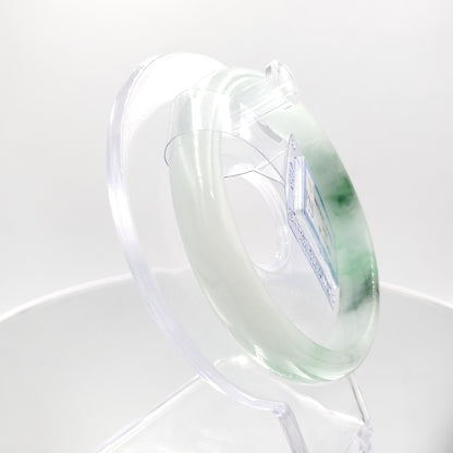 Yingmart 58mm PNJ175453 Certified Natural Greenish grey white to green, grey spots jadeite jade bangle , Real Gemstone Bracelet