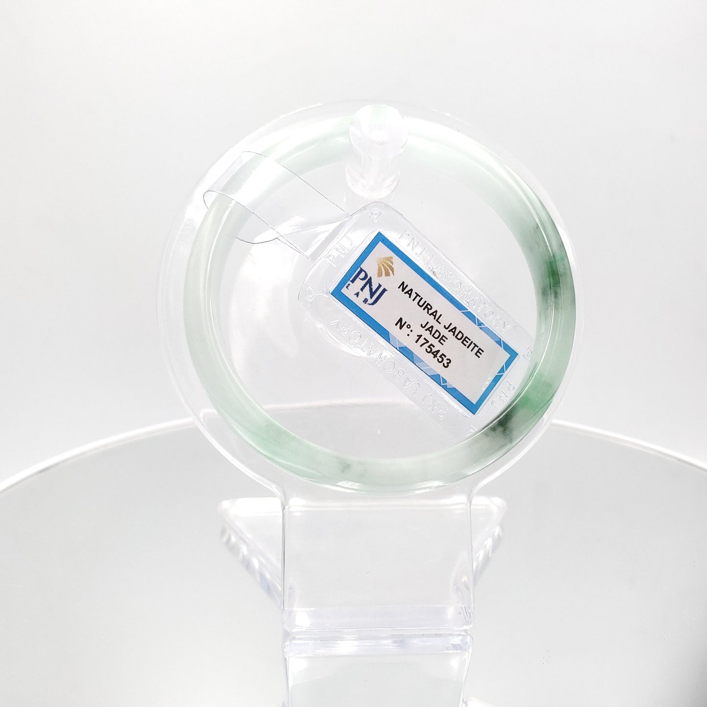 Yingmart 58mm PNJ175453 Certified Natural Greenish grey white to green, grey spots jadeite jade bangle , Real Gemstone Bracelet