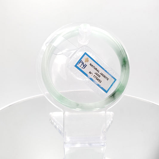 Yingmart 58mm PNJ175453 Certified Natural Greenish grey white to green, grey spots jadeite jade bangle , Real Gemstone Bracelet