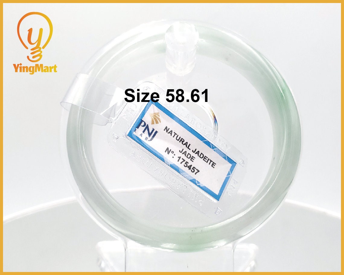 Yingmart 58mm Certified Natural Green White To Green. Grey White Jade Bangle Bracelet, Real Gemstone Bracelet,Vintage Jewelry