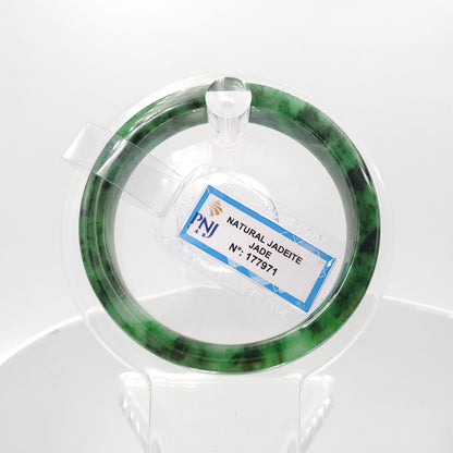 Yingmart 55mm Certified Natural Ligh to medium green, grey white, black spots jadeite jade bangle, Real Gemstone Bracelet,Vintage Jewelry