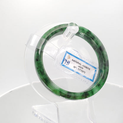 Yingmart 55mm Certified Natural Ligh to medium green, grey white, black spots jadeite jade bangle, Real Gemstone Bracelet,Vintage Jewelry
