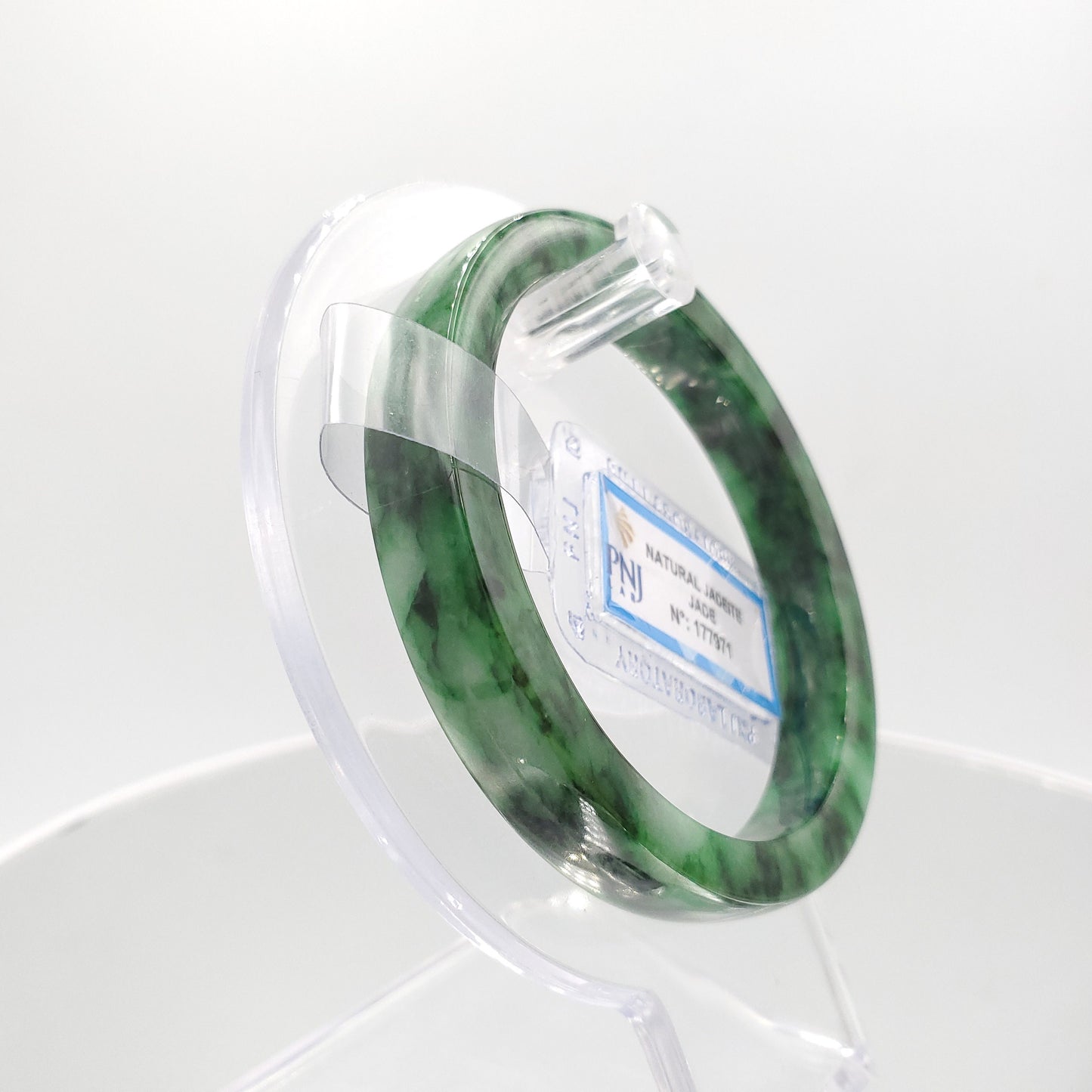 Yingmart 55mm Certified Natural Ligh to medium green, grey white, black spots jadeite jade bangle, Real Gemstone Bracelet,Vintage Jewelry
