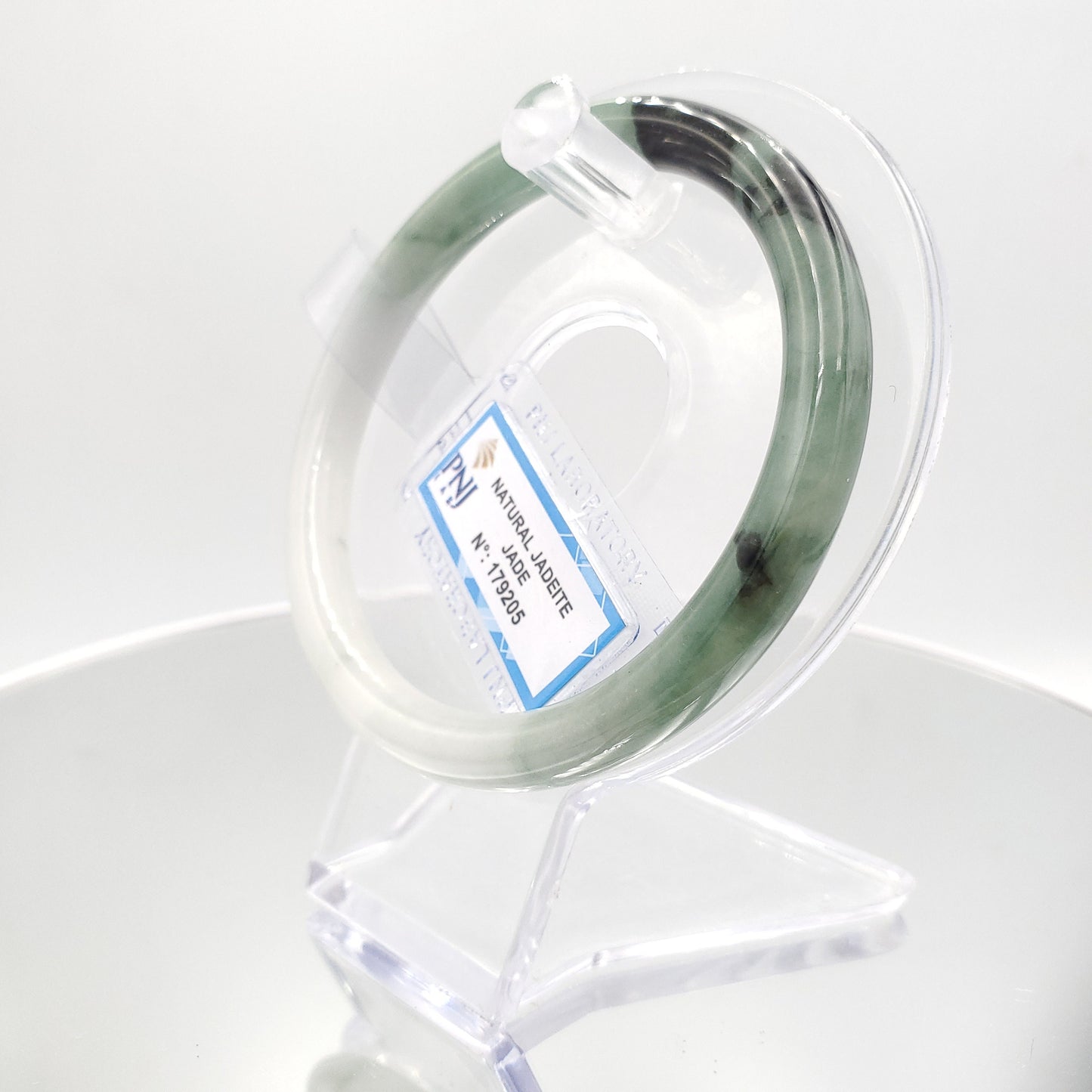 Yingmart 60mm PNJ179205 Certified Natural Greyish green, grey white, black jadeite jade bangle, Real Gemstone Bracelet,Vintage Jewelry