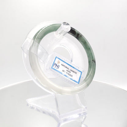 Yingmart 60mm PNJ179205 Certified Natural Greyish green, grey white, black jadeite jade bangle, Real Gemstone Bracelet,Vintage Jewelry