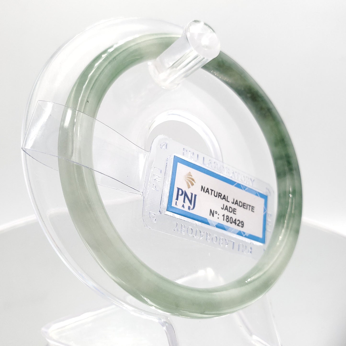 Yingmart 59mm Certified Natural Light to dark greyish green, grey white jadeite jade bangle, Real Gemstone Bracelet,Vintage Jewelry