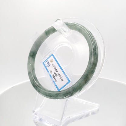 Yingmart 59mm PNJ180430 Certified Natural Light To Dark Greyish Green.GRey White jade bangle Bracelet, Real Gemstone, Vintage Jewelry