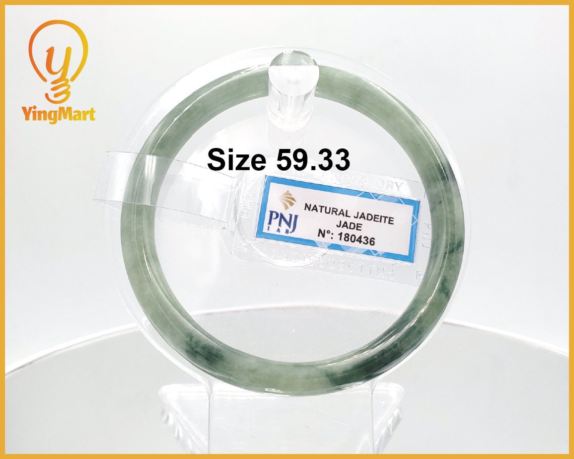 Yingmart 59mm Certified Natural Light To Dark Greyish Green. Grey White  jade bangle Bracelet, Real Gemstone Bracelet, Vintage Jewelry