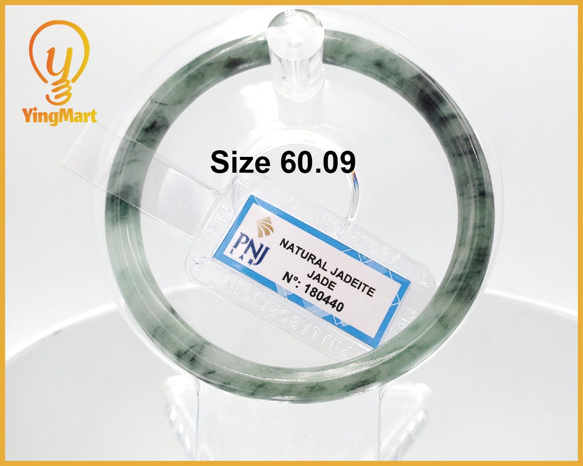 Yingmart 60mm PNJ180440 Certified Natural Greyish Green. Grey White, Black spots jadeite jade bangle ,Real Gemstone Bracelet,Vintage Jewelry