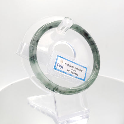 Yingmart 60mm PNJ180440 Certified Natural Greyish Green. Grey White, Black spots jadeite jade bangle ,Real Gemstone Bracelet,Vintage Jewelry