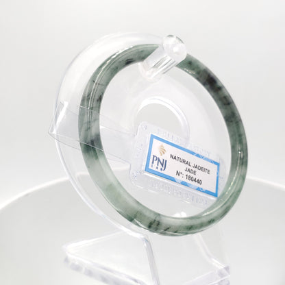 Yingmart 60mm PNJ180440 Certified Natural Greyish Green. Grey White, Black spots jadeite jade bangle ,Real Gemstone Bracelet,Vintage Jewelry